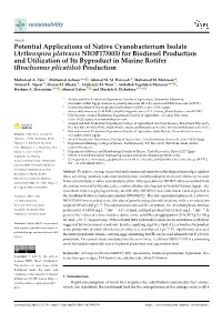 Potential Applications of Native Cyanobacterium Isolate (Arthrospira Platensis NIOF17/003) for Biodiesel Production and Utilizat