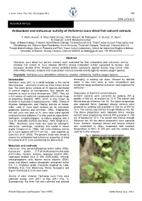 Antioxidant and Anticancer Activity of Helicteres Isora Dried Fruit Solvent Extracts