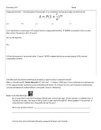 Discovery of E Name: Compound Interest – Interest Paid on The