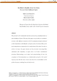 The Case of State-Building in Cyprus NIKOLAS KYRIAKOU University of Cyprus NIKOS