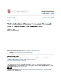The Poetic Doctrines of Wordsworth and Arnold: a Comparative Study of Critical Theories in the Nineteenth Century