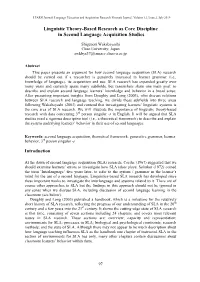 Linguistic Theory-Based Research As Core Discipline in Second Language Acquisition Studies