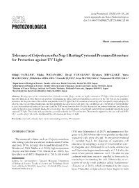Tolerance of Colpoda Cucullus Nag-1 Resting Cysts and Presumed Structure for Protection Against UV Light