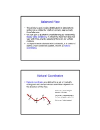 Balanced Flow Natural Coordinates