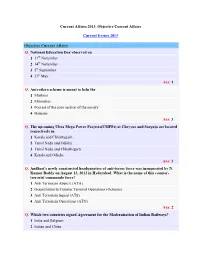 Current Affairs 2013, Objective Current Affairs Current Events 2013