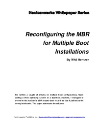 Reconfiguring the MBR for Multiple Boot Installations