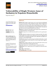 Vulnerability of Single Women: Issue of Inclusion in Nepalese Households