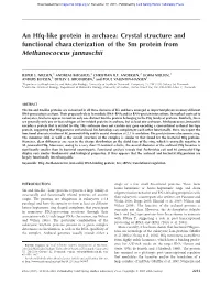 An Hfq-Like Protein in Archaea: Crystal Structure and Functional Characterization of the Sm Protein from Methanococcus Jannaschii