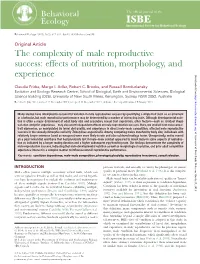 The Complexity of Male Reproductive Success: Effects of Nutrition, Morphology, and Experience Downloaded From