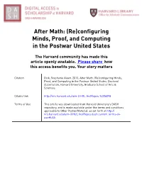 After Math: (Re)Configuring Minds, Proof, and Computing in the Postwar United States
