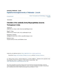 Checklist of the Caddisfly Family Rhyacophilidae (Insecta: Trichoptera) in India