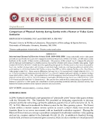 Comparison of Physical Activity During Zumba with a Human Or Video Game Instructor