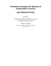 Persistence Analysis for Species of Conservation Concern on the Inyo