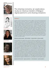 The Sharing Economy: an Exploratory Study on Revenue Models of Belgian Digital Platforms and Sharing Initiatives Karijn Bonne Artevelde University of Applied Sciences