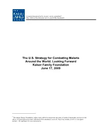 The US Strategy for Combating Malaria Around the World