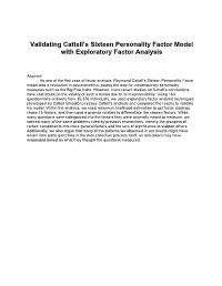 Validating Cattell's Sixteen Personality Factor Model with Exploratory Factor Analysis