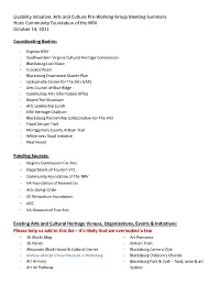 Arts and Culture Pre-Working Group Meeting Summary Host: Community Foundation of the NRV October 14, 2011
