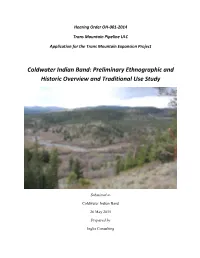 Coldwater Indian Band: Preliminary Ethnographic and Historic Overview and Traditional Use Study
