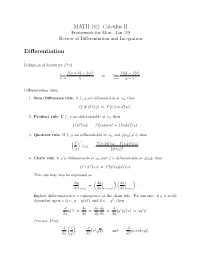 MATH 162: Calculus II Differentiation