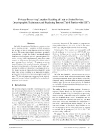 Privacy-Preserving Location Tracking of Lost Or Stolen Devices: Cryptographic Techniques and Replacing Trusted Third Parties with Dhts