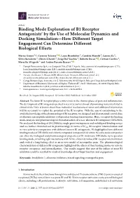 Binding Mode Exploration of B1 Receptor Antagonists' by the Use of Molecular Dynamics and Docking Simulation—How Different T