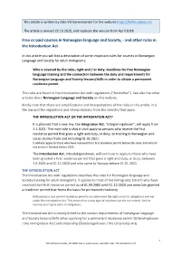 Free Or Paid Courses in Norwegian Language and Society, - and Other Rules in the Introduction Act