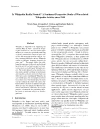 Is Wikipedia Really Neutral? a Sentiment Perspective Study of War-Related Wikipedia Articles Since 1945