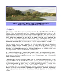 Letter of Concern: Mining in the Lower Zambezi River Water Catchment and Protected Areas