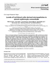 Levels of Red Blood Cells Derived Microparticles in Stored Erythrocyte Concentrate