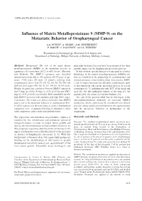MMP-9) on the Metastatic Behavior of Oropharyngeal Cancer