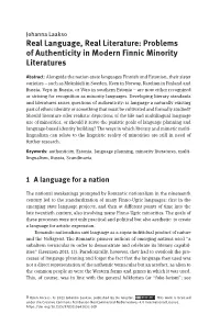 Problems of Authenticity in Modern Finnic Minority Literatures