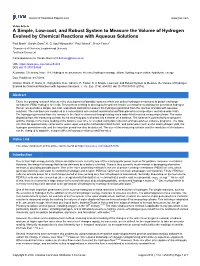 A Simple, Low-Cost, and Robust System to Measure the Volume of Hydrogen Evolved by Chemical Reactions with Aqueous Solutions