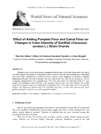 Effect of Adding Pumpkin Flour and Carrot Flour on Changes in Color Intensity of Goldfish (Carassius Auratus L.) Strain Oranda