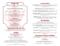 For Two Sweets Lunch Menu Sandwiches