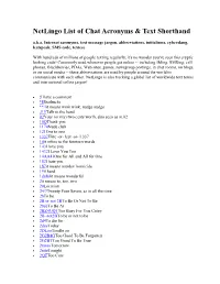 Netlingo List of Chat Acronyms & Text Shorthand