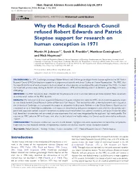 Why the Medical Research Council Refused Robert Edwards and Patrick Steptoe Support for Research on Human Conception in 1971
