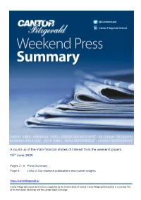 A Round up of the Main Financial Stories of Interest from the Weekend Papers. 15Th June 2020