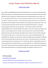 Krups Toaster Oven Fbb2 User Manual