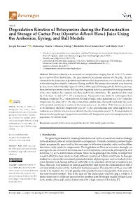 Degradation Kinetics of Betacyanins During the Pasteurization and Storage of Cactus Pear (Opuntia Dillenii Haw.) Juice Using the Arrhenius, Eyring, and Ball Models