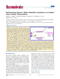End-Functional Styrene-Maleic Anhydride Copolymers Via Catalytic