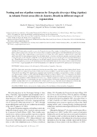 Nesting and Use of Pollen Resources by Tetrapedia Diversipes Klug (Apidae) in Atlantic Forest Areas (Rio De Janeiro, Brazil) in Different Stages of Regeneration