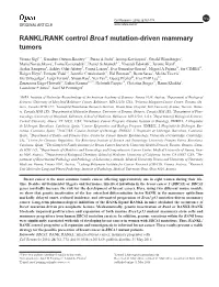 RANKL/RANK Control Brca1 Mutation-Driven Mammary Tumors