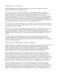 Whitestone REIT Enters Chicago Market Through Acquisition of Upscale Mixed-Use Property; Chairman Makes Substantial Investment in REIT