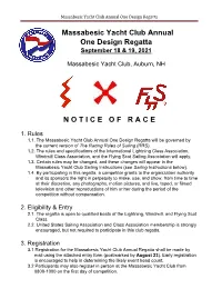 2021 MYC One Design Regatta Nor and Registration