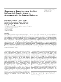Openness to Experience and Intellect Differentially Predict Creative