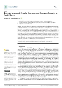 Towards Improved Circular Economy and Resource Security in South Korea