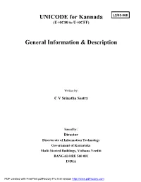 UNICODE for Kannada General Information & Description