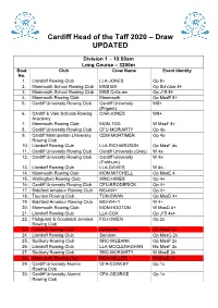 Cardiff Head of the Taff 2020 – Draw UPDATED