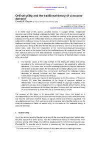 Ordinal Utility and the Traditional Theory of Consumer Demand1 Donald W