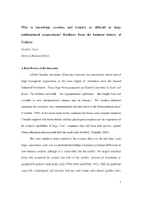 Why Is Knowledge Creation and Transfer So Difficult in Large Multinational Corporations? Evidence from the Business History Of
